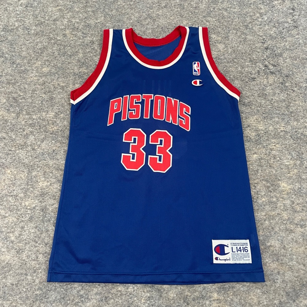 VTG Champion Grant Hill Detroit Pistons Jersey #33 Blue Youth Size L 14-16